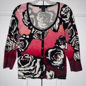White House Black Market Floral Cardigan Sweater Women’s Small Button Front